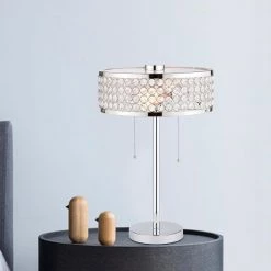 Julianna 12 in. 2-Light Indoor Chrome Finish Table Lamp with Light Kit by Warehouse of Tiffany