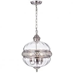 Permin 16 in. 3-Light Clear Indoor Pendant Lamp Chandelier with Light Kit by Warehouse of Tiffany