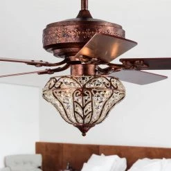 Luella 52 in. 3-Light Indoor Antique Copper Ceiling Fan with Light Kit and Remote by Warehouse of Tiffany