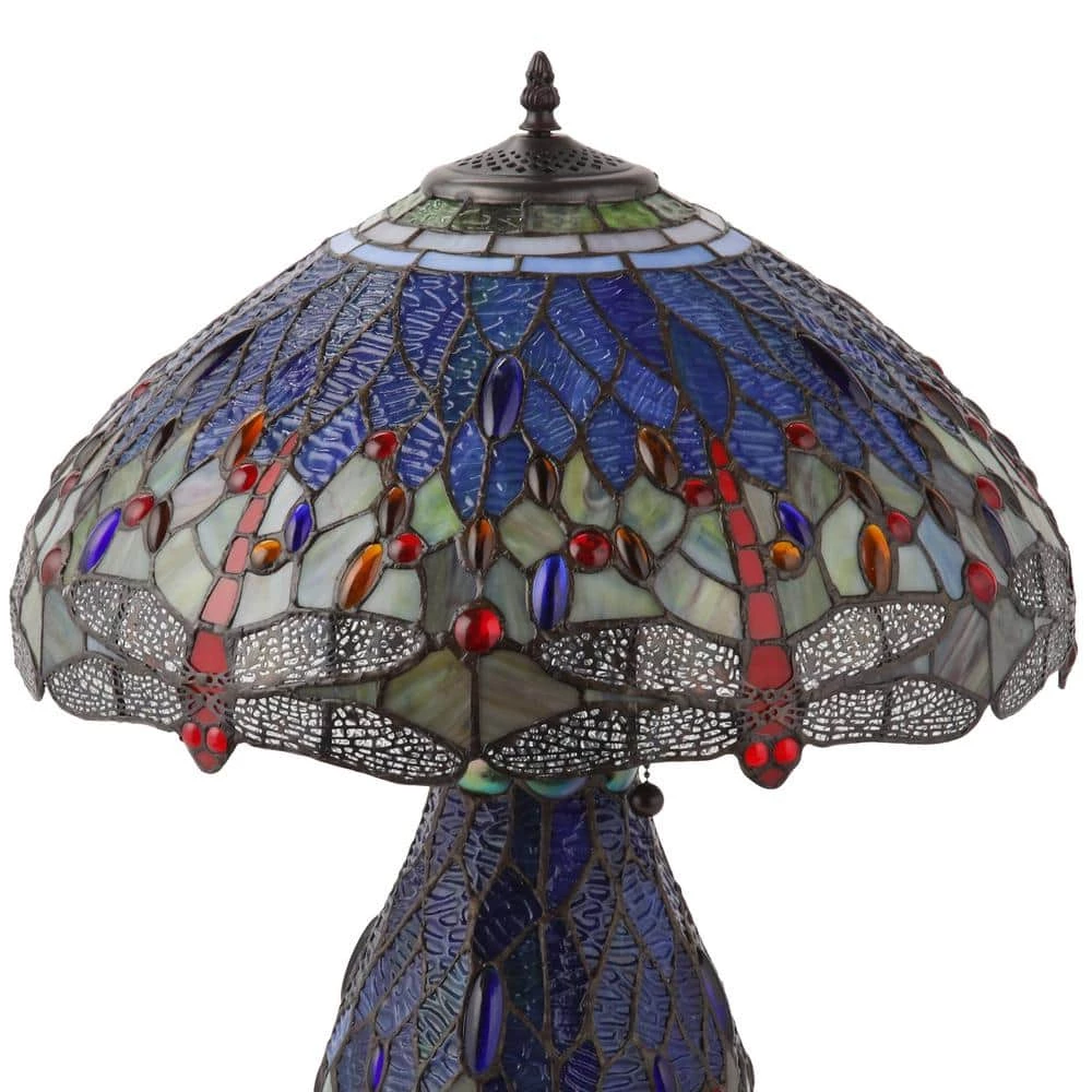 Dragonfly 26 in. Antique Brass Table Lamp with Stained Glass by Warehouse of Tiffany 7 Dragonfly 26 in. Antique Brass Table Lamp with Stained Glass by Warehouse of Tiffany - Image 6