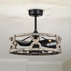 Kona 26 in. 6-Light Indoor Matte Black and Faux Wood Grain Finish Ceiling Fan with Light Kit by Warehouse of Tiffany