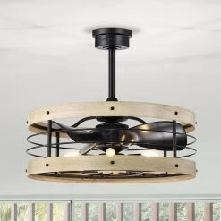 Zulu 25 in. 5-Light Indoor Matte Black and Faux Wood Grain Finish Ceiling Fan with Light Kit by Warehouse of Tiffany