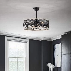 Luo 25 in. 6-Light Indoor Matte Black and Faux Wood Grain Finish Ceiling Fan with Light Kit by Warehouse of Tiffany -Warehouse of Tiffany Shop faux wood grain warehouse of tiffany ceiling fans with lights dy12y12wb 31 1000