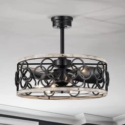 Luo 25 in. 6-Light Indoor Matte Black and Faux Wood Grain Finish Ceiling Fan with Light Kit by Warehouse of Tiffany