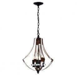 Fabiola 15 in. 4-Light Indoor Matte Black and Faux Wood Grain Finish Semi-Flush Mount Chandelier with Light Kit by Warehouse of Tiffany -Warehouse of Tiffany Shop faux wood grain warehouse of tiffany flush mount lights 6006 4c 1f 1000