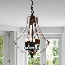 Fabiola 15 in. 4-Light Indoor Matte Black and Faux Wood Grain Finish Semi-Flush Mount Chandelier with Light Kit by Warehouse of Tiffany