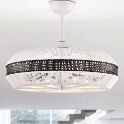Kauman 27 in. 6-Light Indoor Gloss White and Black Rattan Ceiling Fan with Light Kit by Warehouse of Tiffany -Warehouse of Tiffany Shop gloss white warehouse of tiffany ceiling fans with lights dw01w65bw 4f 1000