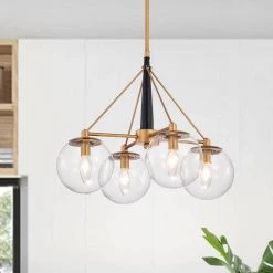 Fidel 20 in. 4-Light Indoor Gold and Black Finish Chandelier with Light Kit by Warehouse of Tiffany -Warehouse of Tiffany Shop gold and black warehouse of tiffany chandeliers hm216 4bg 4f 1000