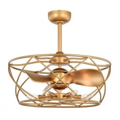 Femi 25.6 in. Indoor Gold Finish Ceiling Fan with Light Kit and Remote Included by Warehouse of Tiffany