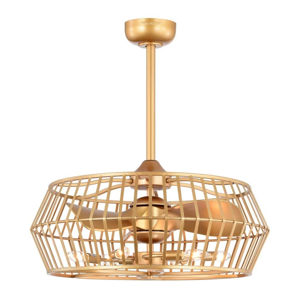 Marcelin 26.8 in. Indoor Gold Finish Ceiling Fan with Light Kit and Remote Control Included by Warehouse of Tiffany 4 Marcelin 26.8 in. Indoor Gold Finish Ceiling Fan with Light Kit and Remote Control Included by Warehouse of Tiffany - Image 2