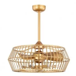 Marcelin 26.8 in. Indoor Gold Finish Ceiling Fan with Light Kit and Remote Control Included by Warehouse of Tiffany