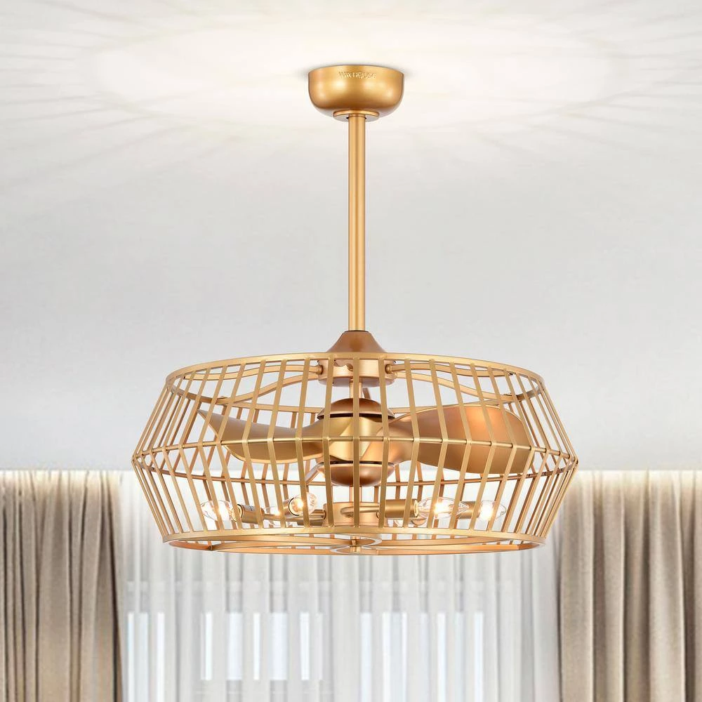 Marcelin 26.8 in. Indoor Gold Finish Ceiling Fan with Light Kit and Remote Control Included by Warehouse of Tiffany 7 Marcelin 26.8 in. Indoor Gold Finish Ceiling Fan with Light Kit and Remote Control Included by Warehouse of Tiffany - Image 5