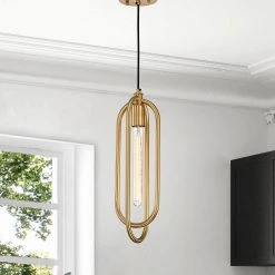Pristin 6 in. 1-Light Indoor Gold Pendant Light with Light Kit by Warehouse of Tiffany -Warehouse of Tiffany Shop gold warehouse of tiffany chandeliers hm155 1 31 1000