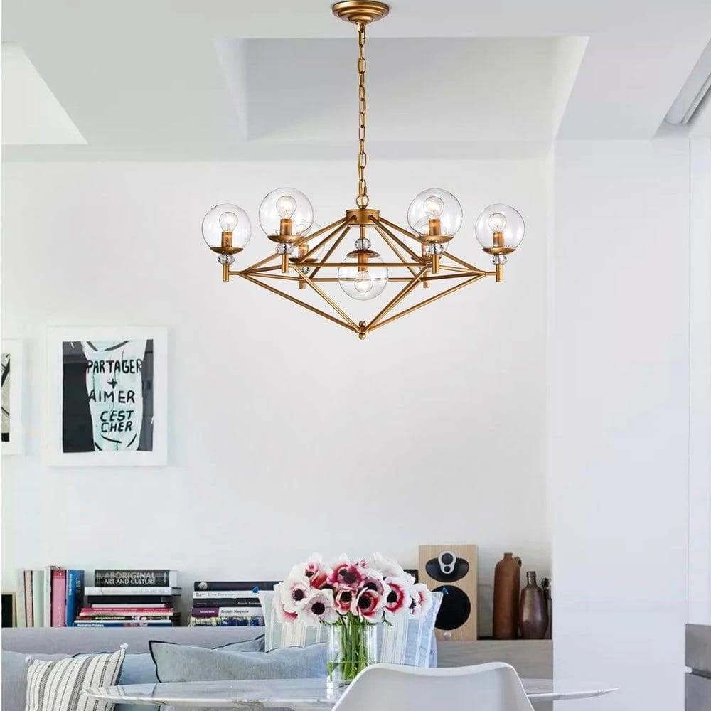 Paulita 30 in. 7-Light Indoor Gold Pendant Light with Light Kit by Warehouse of Tiffany 6 Paulita 30 in. 7-Light Indoor Gold Pendant Light with Light Kit by Warehouse of Tiffany - Image 4