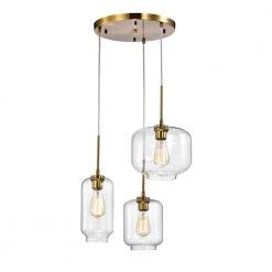 Ole Satin Gold 3-Light Metal Glass Chandelier by Warehouse of Tiffany