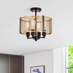 Leland 13 in. 4-Light Gold Indoor Semi-Flush Mount with Light Kit by Warehouse of Tiffany 11 Leland 13 in. 4-Light Gold Indoor Semi-Flush Mount with Light Kit by Warehouse of Tiffany -Warehouse of Tiffany Shop gold warehouse of tiffany flush mount lights mx12 3 1f 1000