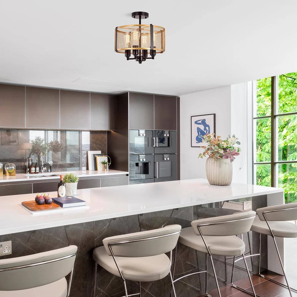 Leland 13 in. 4-Light Gold Indoor Semi-Flush Mount with Light Kit by Warehouse of Tiffany 8 Leland 13 in. 4-Light Gold Indoor Semi-Flush Mount with Light Kit by Warehouse of Tiffany - Image 6