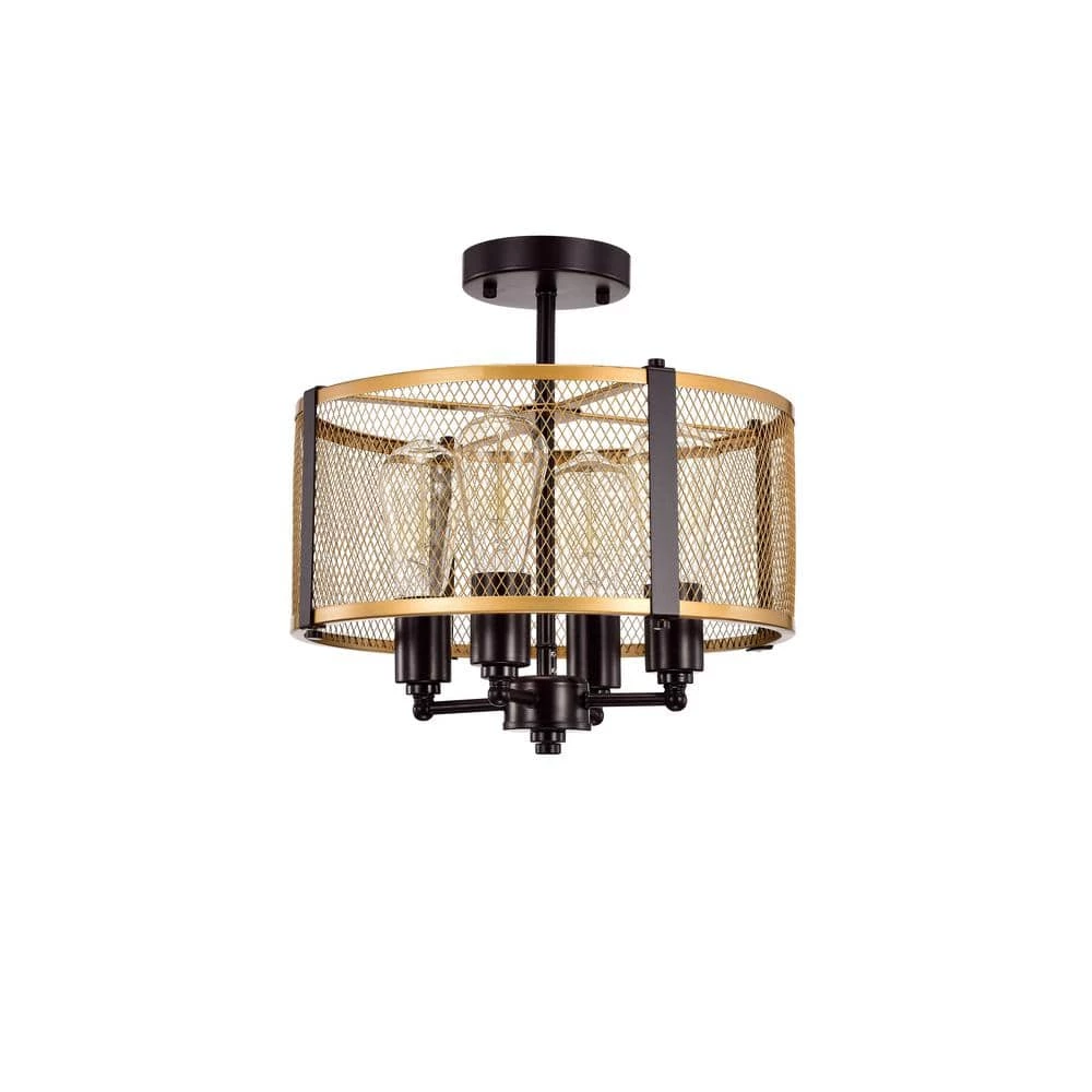 Leland 13 in. 4-Light Gold Indoor Semi-Flush Mount with Light Kit by Warehouse of Tiffany 3 Leland 13 in. 4-Light Gold Indoor Semi-Flush Mount with Light Kit by Warehouse of Tiffany