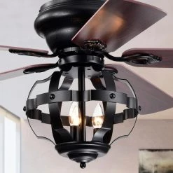 Haley 52 in. 3-Light Indoor Black Finish Ceiling Fan with Light Kit by Warehouse of Tiffany