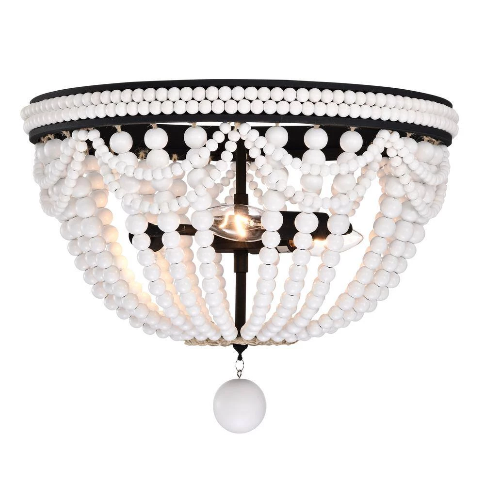 Hudson 16 in. 3-Light Indoor Iron Black and Gloss White Flush Mount Ceiling Light with Light Kit by Warehouse of Tiffany 7 Hudson 16 in. 3-Light Indoor Iron Black and Gloss White Flush Mount Ceiling Light with Light Kit by Warehouse of Tiffany - Image 5