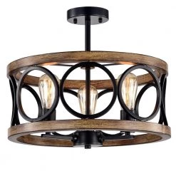 Shacer 3-Light Matte Black Imitation Wood Grain Chandelier by Warehouse of Tiffany
