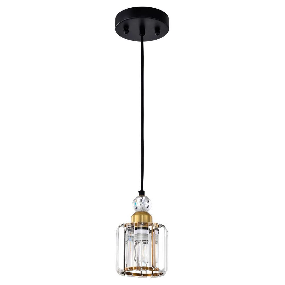 Sree 6 in. 1-Light Indoor Matte Black and Brass Pendant with Light Kit by Warehouse of Tiffany 6 Sree 6 in. 1-Light Indoor Matte Black and Brass Pendant with Light Kit by Warehouse of Tiffany - Image 4