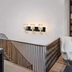 Gambit 22 in. 3-Light Matte Black and Brass Finish Indoor Wall Sconce with Light Kit by Warehouse of Tiffany -Warehouse of Tiffany Shop matte black and brass warehouse of tiffany vanity lighting 3001 3w 31 1000