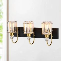 Gambit 22 in. 3-Light Matte Black and Brass Finish Indoor Wall Sconce with Light Kit by Warehouse of Tiffany