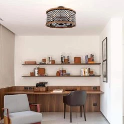 Pomine 24 in. 5-Light Indoor Matte Black and Faux Wood Grain Semi-Flush Mount Ceiling Light with Light Kit by Warehouse of Tiffany -Warehouse of Tiffany Shop matte black and faux wood grain warehouse of tiffany flush mount lights cd035 5ib 31 1000