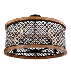 Pomine 24 in. 5-Light Indoor Matte Black and Faux Wood Grain Semi-Flush Mount Ceiling Light with Light Kit by Warehouse of Tiffany -Warehouse of Tiffany Shop matte black and faux wood grain warehouse of tiffany flush mount lights cd035 5ib 4f 1000