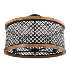 Pomine 24 in. 5-Light Indoor Matte Black and Faux Wood Grain Semi-Flush Mount Ceiling Light with Light Kit by Warehouse of Tiffany