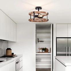 Deyan 14 in. Drum Shape Imitation Wood Semi Flush Mount 2-Light by Warehouse of Tiffany 17 Deyan 14 in. Drum Shape Imitation Wood Semi Flush Mount 2-Light by Warehouse of Tiffany -Warehouse of Tiffany Shop matte black and faux wood grain warehouse of tiffany flush mount lights cd036 2 31 1000