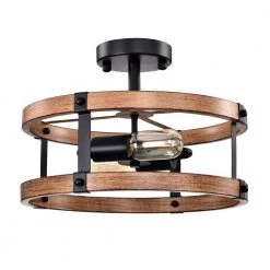 Deyan 14 in. Drum Shape Imitation Wood Semi Flush Mount 2-Light by Warehouse of Tiffany 13 Deyan 14 in. Drum Shape Imitation Wood Semi Flush Mount 2-Light by Warehouse of Tiffany -Warehouse of Tiffany Shop matte black and faux wood grain warehouse of tiffany flush mount lights cd036 2 c3 1000