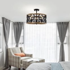 Tase 18 in. Matte Black Mid-Modern Semi Flush Mount 3-Light by Warehouse of Tiffany -Warehouse of Tiffany Shop matte black and faux wood grain warehouse of tiffany flush mount lights cd038 3bl 31 1000