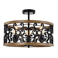 Tase 18 in. Matte Black Mid-Modern Semi Flush Mount 3-Light by Warehouse of Tiffany -Warehouse of Tiffany Shop matte black and faux wood grain warehouse of tiffany flush mount lights cd038 3bl 4f 1000