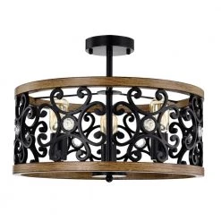 Tase 18 in. Matte Black Mid-Modern Semi Flush Mount 3-Light by Warehouse of Tiffany -Warehouse of Tiffany Shop matte black and faux wood grain warehouse of tiffany flush mount lights cd038 3bl c3 1000