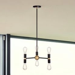 Rina 18.9 in. 6-Light Indoor Matte Black and Gold Chandelier with Light Kit by Warehouse of Tiffany -Warehouse of Tiffany Shop matte black and gold warehouse of tiffany chandeliers 2009 6p 4f 1000