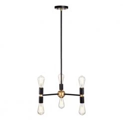 Rina 18.9 in. 6-Light Indoor Matte Black and Gold Chandelier with Light Kit by Warehouse of Tiffany