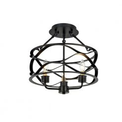 Marklin 16 in. 3-Light Indoor Matte Black and Gold Finish Semi-Flush Mount Ceiling Light with Light Kit by Warehouse of Tiffany