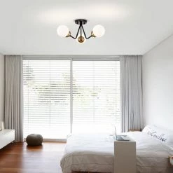 Meylin 20.5 in. 3-Light Indoor Matte Black and Gold Semi-Flush Mount Ceiling Light with Light Kit by Warehouse of Tiffany -Warehouse of Tiffany Shop matte black and gold warehouse of tiffany flush mount lights 2011 3sf 31 1000