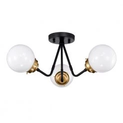 Meylin 20.5 in. 3-Light Indoor Matte Black and Gold Semi-Flush Mount Ceiling Light with Light Kit by Warehouse of Tiffany -Warehouse of Tiffany Shop matte black and gold warehouse of tiffany flush mount lights 2011 3sf 44 1000