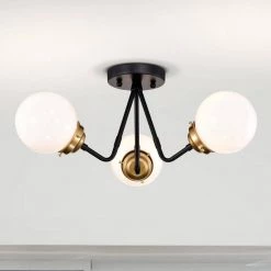 Meylin 20.5 in. 3-Light Indoor Matte Black and Gold Semi-Flush Mount Ceiling Light with Light Kit by Warehouse of Tiffany -Warehouse of Tiffany Shop matte black and gold warehouse of tiffany flush mount lights 2011 3sf 4f 1000
