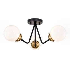 Meylin 20.5 in. 3-Light Indoor Matte Black and Gold Semi-Flush Mount Ceiling Light with Light Kit by Warehouse of Tiffany