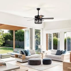 Jescha 52 in. 2-Light Indoor Matte Black Ceiling Fan with Light Kit and Remote by Warehouse of Tiffany -Warehouse of Tiffany Shop matte black warehouse of tiffany ceiling fans with lights al02p01mb 31 1000