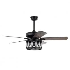 Jescha 52 in. 2-Light Indoor Matte Black Ceiling Fan with Light Kit and Remote by Warehouse of Tiffany