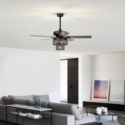 Hasna 52 in. 4-Light Indoor Matte Black Ceiling Fan with Light Kit and Remote by Warehouse of Tiffany -Warehouse of Tiffany Shop matte black warehouse of tiffany ceiling fans with lights al03p01mb 31 1000