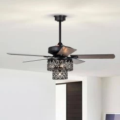 Hasna 52 in. 4-Light Indoor Matte Black Ceiling Fan with Light Kit and Remote by Warehouse of Tiffany -Warehouse of Tiffany Shop matte black warehouse of tiffany ceiling fans with lights al03p01mb c3 1000