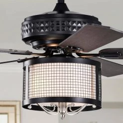 Kantuta 52 in. 2-Light Indoor Matte Black Finish Ceiling Fan Chandelier with Light Kit by Warehouse of Tiffany -Warehouse of Tiffany Shop matte black warehouse of tiffany ceiling fans with lights aw01w07bn 4f 1000