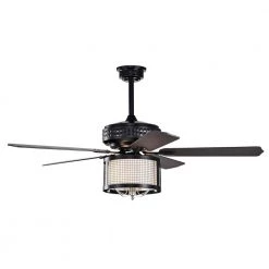 Kantuta 52 in. 2-Light Indoor Matte Black Finish Ceiling Fan Chandelier with Light Kit by Warehouse of Tiffany