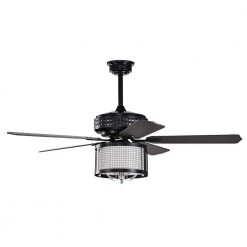 Kantuta 52 in. 2-Light Indoor Matte Black Finish Ceiling Fan Chandelier with Light Kit by Warehouse of Tiffany -Warehouse of Tiffany Shop matte black warehouse of tiffany ceiling fans with lights aw01w07bn c3 1000